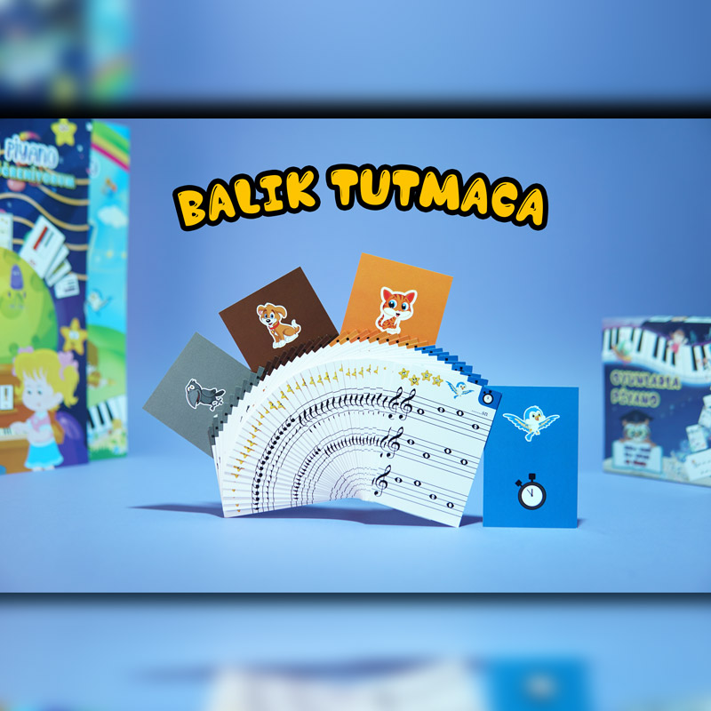 Balık Tutmaca oyununda çizgi ve aralıktaki notaları gösteren kartlar