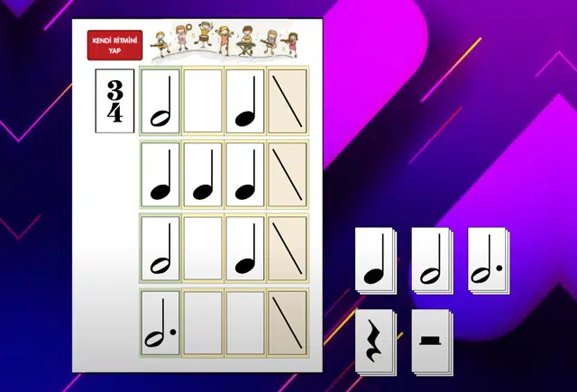 Benim Ritmim etkinliğinde kendi ritmini oluşturmak için kullanılan kartlar